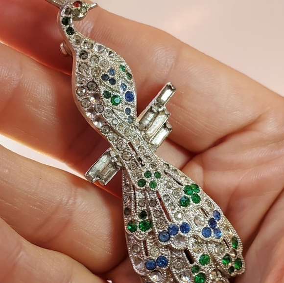 Vintage Mid Century Modern Peacock Bird Rhinestone Crystal Brooch/Pin - Picture 5 of 7